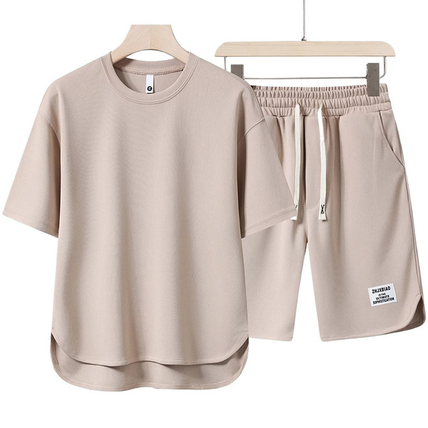 Summer Youth High-End Casual Sports Suit for Men, Fashionable Shorts with Curved Hem, Short-Sleeved T-Shirt Two-Piece Set for Men